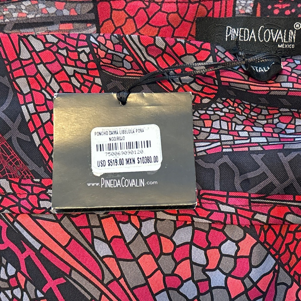 Pineda Covalin Red Dragonfly Poncho 100%silk - Picture 4 of 4